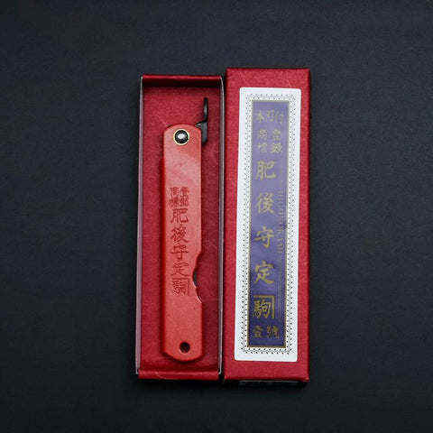 Higonokami Aogami Clad Tsuchime 100mm with Red Sheath (3.9”)-[Musashi]-[Japanese-Kitchen-Knives]