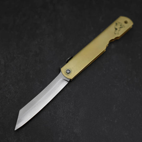 Higonokami Aogami Eto Inu 80mm Brass (3.1”)-[Musashi]-[Japanese-Kitchen-Knives]