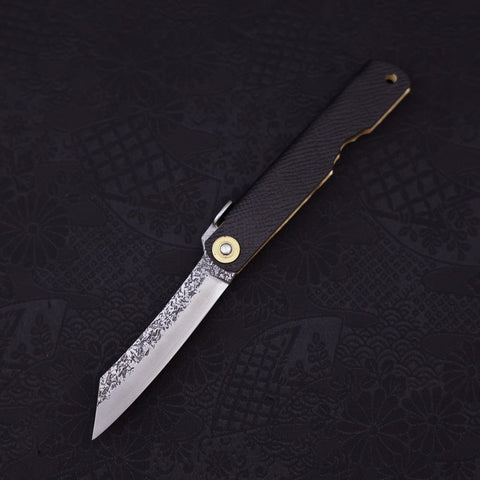 Higonokami VG-10 Tsuchime Black Leather 100mm (3.9”)-[Musashi]-[Japanese-Kitchen-Knives]
