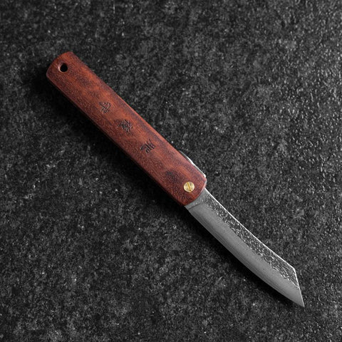 Higonokami VG-10 Tsuchime Red Natural Wood 100mm (3.9”)-[Musashi]-[Japanese-Kitchen-Knives]