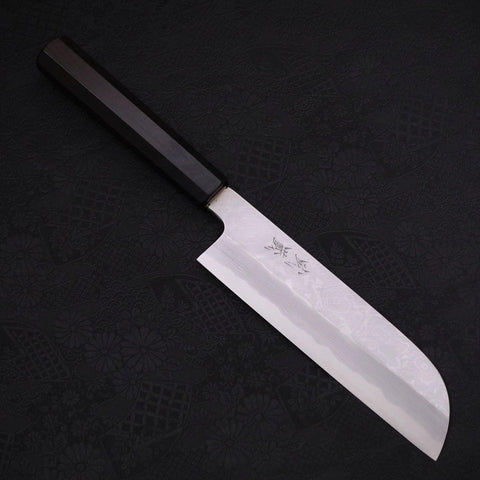 Kama Usuba(Kansai) Blue Steel #2 Suminagashi Buffalo Ebony Handle 180mm (7”)-[Musashi]-[Japanese-Kitchen-Knives]