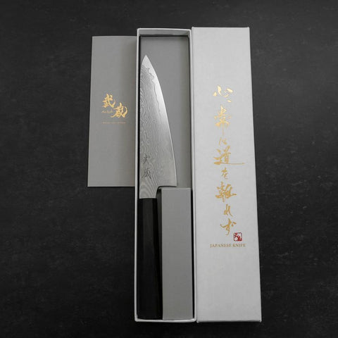 Kengata Petty VG-10 Damascus Ashwood Handle 145mm (5.7”)-[Musashi]-[Japanese-Kitchen-Knives]