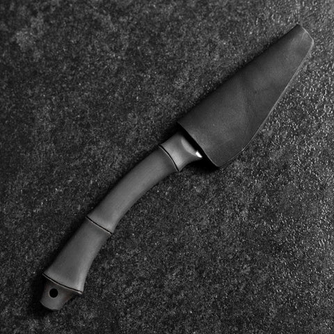 Kiridashi Knife D2 Polished Stainless Bamboo Joint Design Handle 70mm With Leather Sheath (2.7”)-[Musashi]-[Japanese-Kitchen-Knives]