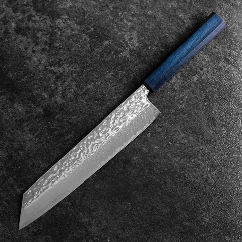 Kiritsuke AUS-10 Mirror Tsuchime Damascus Dark Blue Urushi Handle 240mm (9.4”)-[Musashi]-[Japanese-Kitchen-Knives]