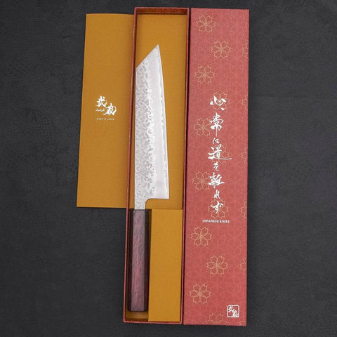 Kiritsuke AUS-10 Tsuchime Damascus Purple Urushi Handle 210mm (8.3”)-[Musashi]-[Japanese-Kitchen-Knives]
