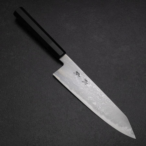 Kiritsuke Blue Steel #2 Damascus Buffalo Ebony Handle 200mm (7.9”)-[Musashi]-[Japanese-Kitchen-Knives]