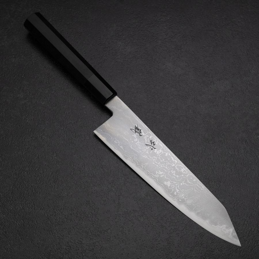 Kiritsuke Blue Steel #2 Damascus Buffalo Ebony Handle 200mm (7.9”)-[Musashi]-[Japanese-Kitchen-Knives]