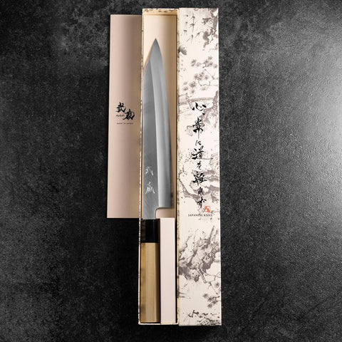 Kiritsuke Blue Steel #2 Kasumi Buffalo Magnolia Handle 270mm (10.6”)-[Musashi]-[Japanese-Kitchen-Knives]
