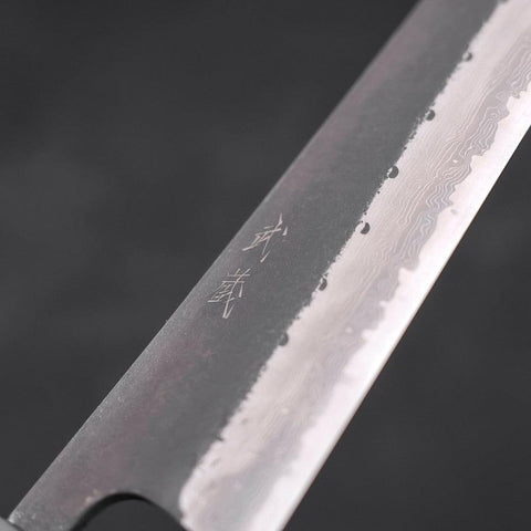 Kiritsuke Blue Steel #2 Kurouchi Damascus Buffalo Teak Handle 210mm (8.3”)-[Musashi]-[Japanese-Kitchen-Knives]