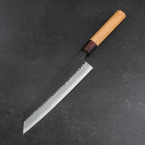 Kiritsuke Blue Super Kurouchi Tsuchime Zelkova Handle 210mm (8.3”)-[Musashi]-[Japanese-Kitchen-Knives]