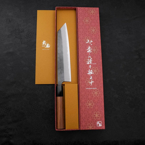 Kiritsuke Blue Steel #2 Kurouchi Buffalo Teak Handle 210M-[Musashi]-[Japanese-Kitchen-Knives]