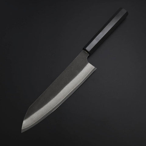 Kiritsuke Cobalt Stainless HRC62 Kurouchi Damascus Buffalo Ebony Handle 210mm (8.3”)-[Musashi]-[Japanese-Kitchen-Knives]