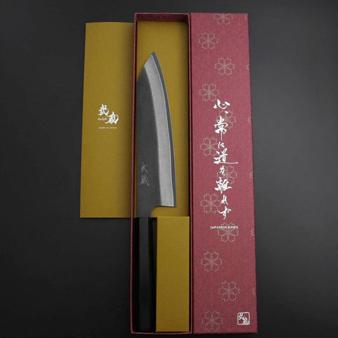 Kiritsuke Cobalt Stainless HRC62 Kurouchi Damascus Buffalo Ebony Handle 210mm (8.3”)-[Musashi]-[Japanese-Kitchen-Knives]