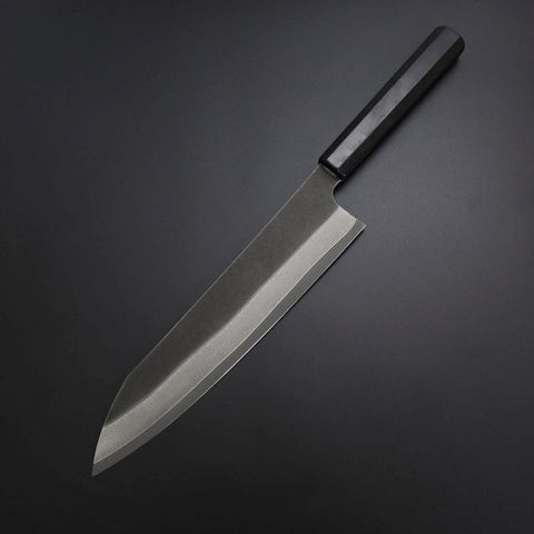 Kiritsuke Cobalt Stainless HRC62 Kurouchi Damascus Buffalo Ebony Handle 240mm (9.4”)-[Musashi]-[Japanese-Kitchen-Knives]