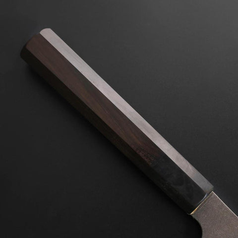 Kiritsuke Cobalt Stainless HRC62 Kurouchi Damascus Buffalo Ebony Handle 240mm (9.4”)-[Musashi]-[Japanese-Kitchen-Knives]