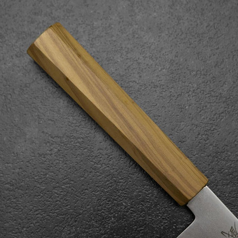 Kiritsuke Gyuto Blue Steel #2 Polished Stainless Clad Olive Handle 240mm (9.4”)-[Musashi]-[Japanese-Kitchen-Knives]