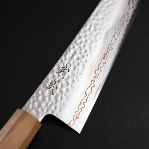 Kiritsuke Gyuto SLD Nickel Tsuchime Colored Damascus Olive Handle 210mm Limited Edition (8.3”)-[Musashi]-[Japanese-Kitchen-Knives]