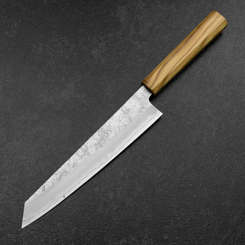 Kiritsuke Gyuto Silver Steel #3 Nashiji Olive Handle 205mm (8.1”)-[Musashi]-[Japanese-Kitchen-Knives]