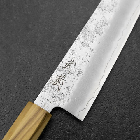 Kiritsuke Gyuto Silver Steel #3 Nashiji Olive Handle 205mm (8.1”)-[Musashi]-[Japanese-Kitchen-Knives]