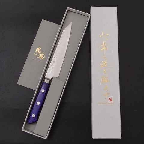 Kiritsuke Petty AUS-10 Stainless Tsuchime Western-Blue Handle 145mm (5.7”)-[Musashi]-[Japanese-Kitchen-Knives]