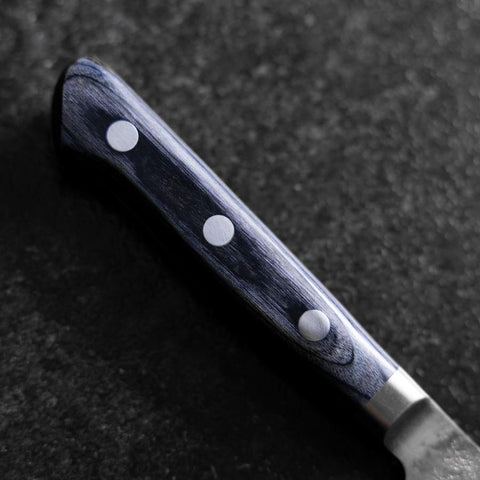 Kiritsuke Petty Blue Steel #2 Nashiji Stainless Clad Dark Blue Western Handle 140mm (5.5”)-[Musashi]-[Japanese-Kitchen-Knives]
