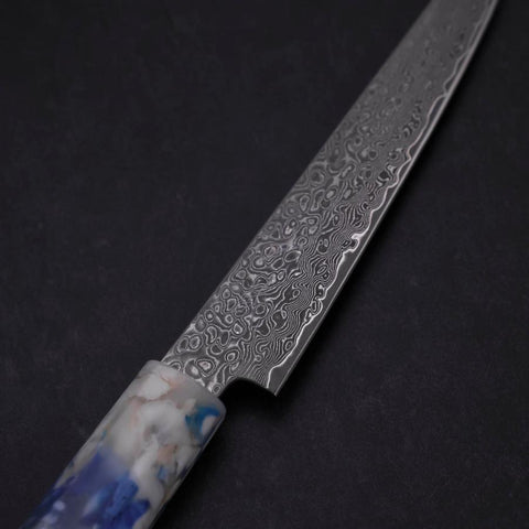 Kiritsuke Petty VG-10 Damascus Ocean Blue-White Mix Handle 130mm (5.1”)-[Musashi]-[Japanese-Kitchen-Knives]