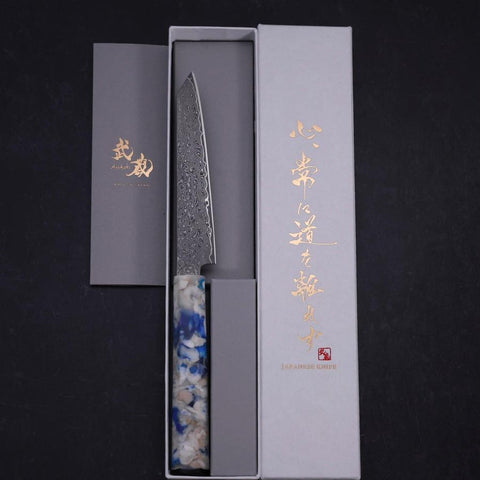 Kiritsuke Petty VG-10 Damascus Ocean Blue-White Mix Handle 130mm (5.1”)-[Musashi]-[Japanese-Kitchen-Knives]