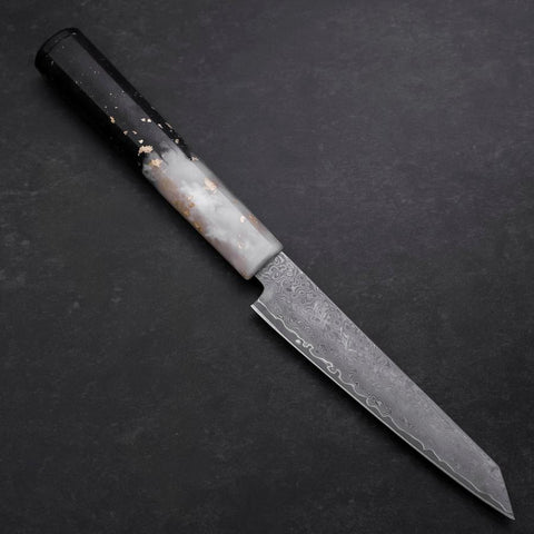 Kiritsuke Petty VG-10 Damascus Ocean White Black Gold Handle 130mm (5.1”)-[Musashi]-[Japanese-Kitchen-Knives]