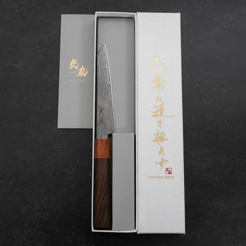 Kiritsuke Petty VG-10 Damascus Shitan Ebony Handle 130mm (5.1”)-[Musashi]-[Japanese-Kitchen-Knives]