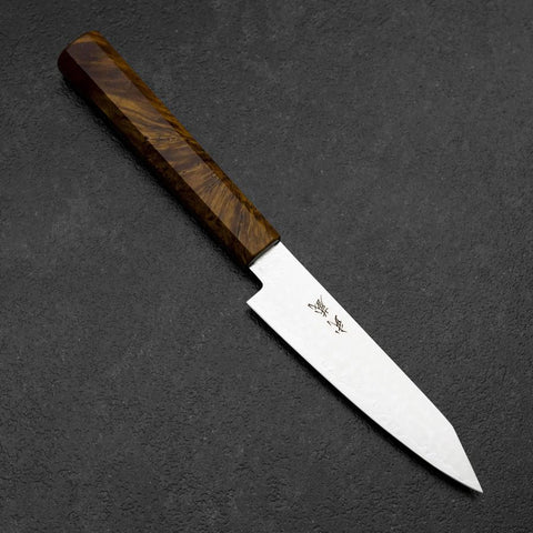 Kiritsuke Petty VG-10 Damascus Yellow-Brown Birch Handle 120mm (4.7”)-[Musashi]-[Japanese-Kitchen-Knives]