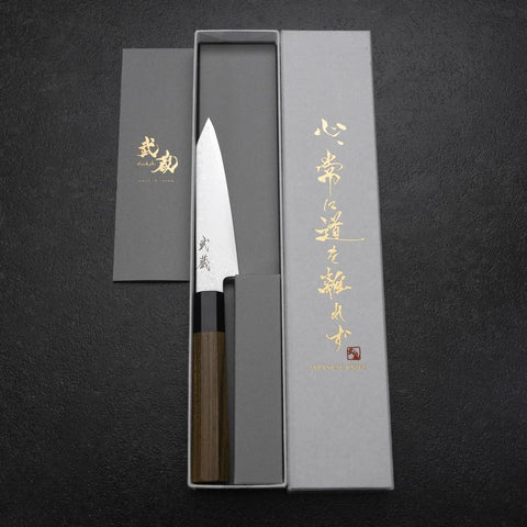 Kiritsuke Petty VG-10 Damascus Zelkova Handle 110mm (4.3”)-[Musashi]-[Japanese-Kitchen-Knives]