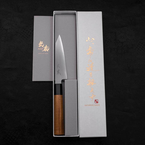 Kiritsuke Petty White Steel #2 Kasumi Buffalo Teak Handle 120mm (4.7”)-[Musashi]-[Japanese-Kitchen-Knives]