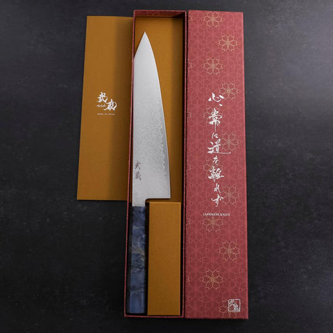 Kiritsuke SG-2 Wave Nickel Damascus Blue Maple Handle 240mm (9.4”)-[Musashi]-[Japanese-Kitchen-Knives]