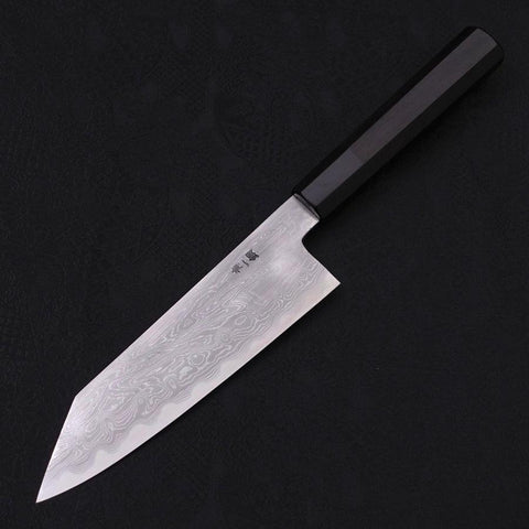 Kiritsuke Santoku Blue Steel #1 Suminagashi Buffalo Ebony Handle 170mm (6.7”)-[Musashi]-[Japanese-Kitchen-Knives]