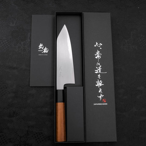 Kiritsuke Santoku White Steel #2 Kasumi Buffalo Teak Handle 180mm (7”)-[Musashi]-[Japanese-Kitchen-Knives]
