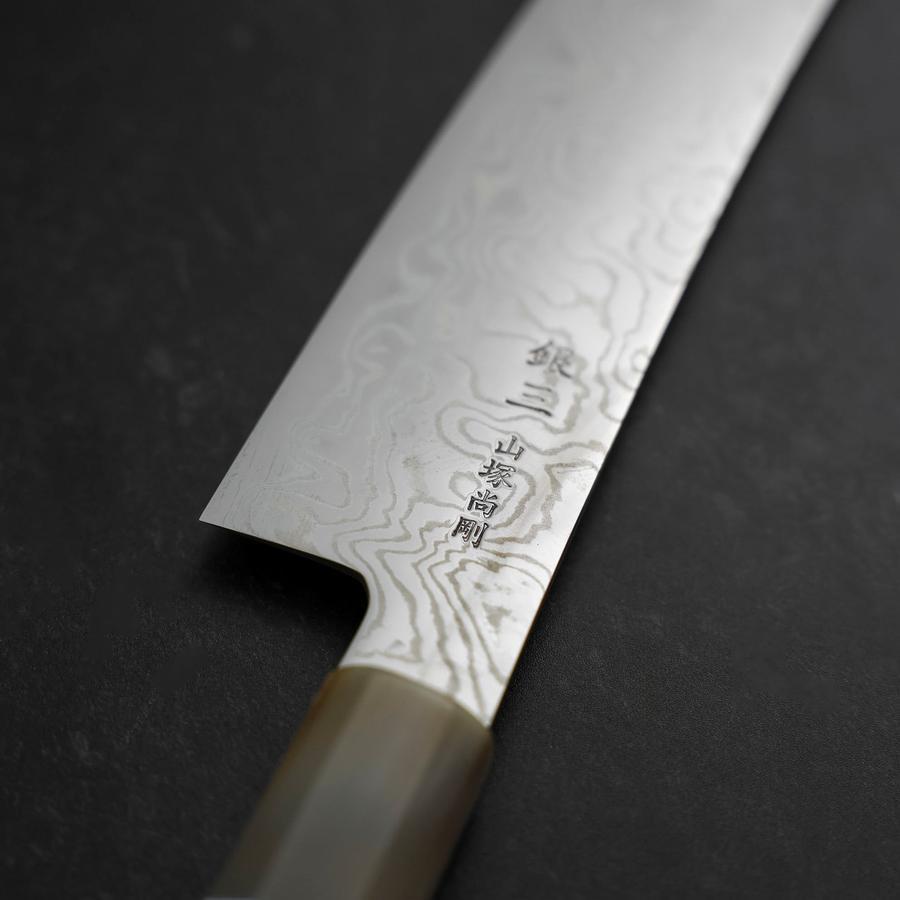 Kiritsuke Silver Steel #3 Nickel Damascus Buffalo Turquoise Handle 210mm (8.3”)-[Musashi]-[Japanese-Kitchen-Knives]