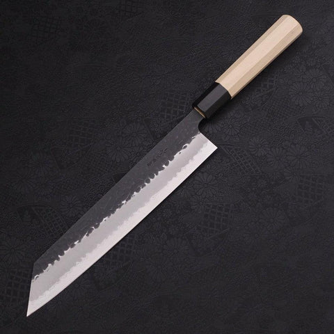 Kiritsuke Stainless Clad Blue Super Kurouchi Tsuchime Buffalo Magnolia Handle 240mm (9.4”)-[Musashi]-[Japanese-Kitchen-Knives]