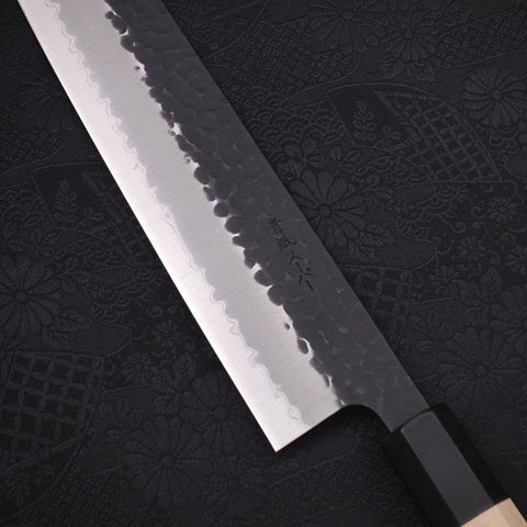 Kiritsuke Stainless Clad Blue Super Kurouchi Tsuchime Buffalo Magnolia Handle 240mm (9.4”)-[Musashi]-[Japanese-Kitchen-Knives]