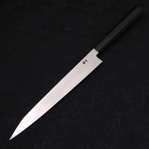 Kiritsuke Yanagiba Silver Steel #3 Kasumi Buffalo Ebony Handle 240mm (9.4”)-[Musashi]-[Japanese-Kitchen-Knives]