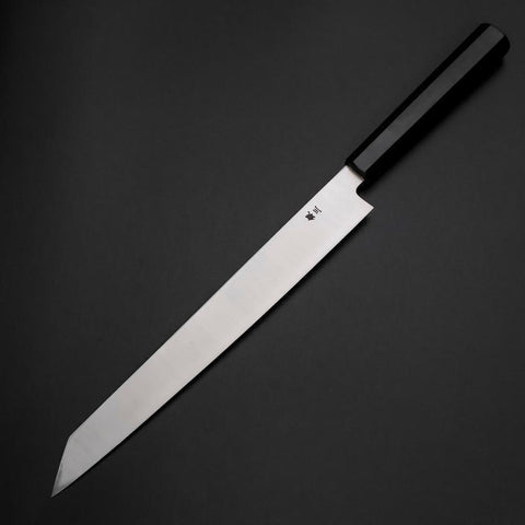 Kiritsuke Yanagiba Silver Steel #3 Kasumi Buffalo Ebony Handle 270mm (10.6”)-[Musashi]-[Japanese-Kitchen-Knives]