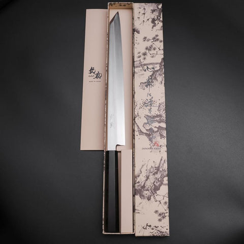 Kiritsuke Yanagiba Silver Steel #3 Kasumi Buffalo Ebony Handle 300mm (11.8”)-[Musashi]-[Japanese-Kitchen-Knives]