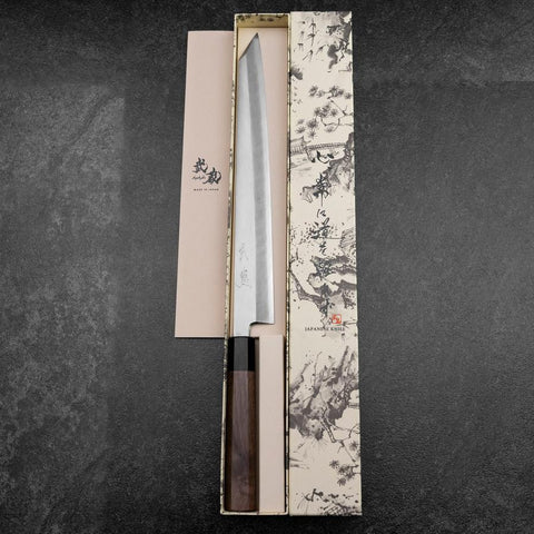 Kiritsuke Yanagiba Silver Steel #3 Kasumi Walnut Handle 300mm (11.8”)-[Musashi]-[Japanese-Kitchen-Knives]