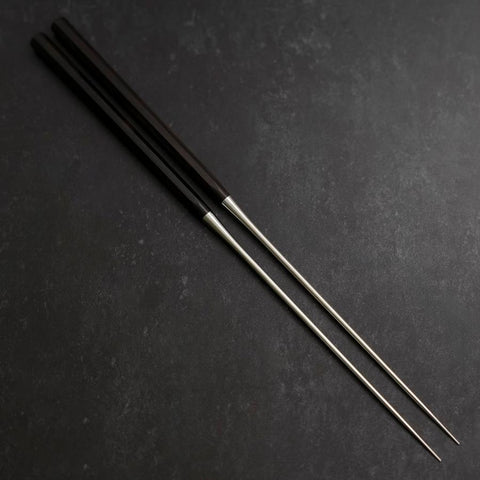 Moribashi Chopsticks Stainless Ebony Handle 180mm with Ebony Sheath and Storage Pouch (7”)-[Musashi]-[Japanese-Kitchen-Knives]