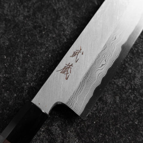 Mukimono Blue Steel #2 Suminagashi Buffalo Ebony Handle 170mm (6.7”)-[Musashi]-[Japanese-Kitchen-Knives]