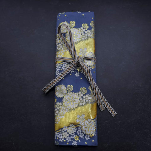 Musashi Japanese Style Kitchen Knife Roll Blue-Golden Sakura River 4 Pockets Handmade-[Musashi]-[Japanese-Kitchen-Knives]