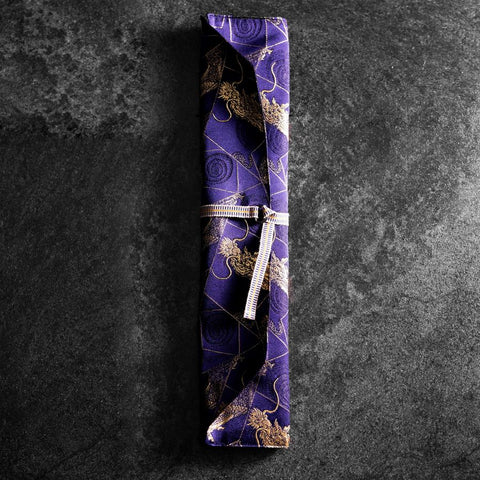 Musashi Japanese Style Kitchen Knife Roll Navy Golden Dragon 2 Pockets Handmade-[Musashi]-[Japanese-Kitchen-Knives]