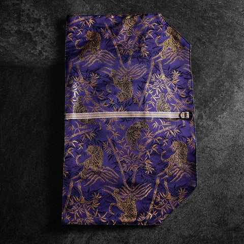 Musashi Japanese Style Kitchen Knife Roll Navy Golden Tiger 2 Pockets Handmade-[Musashi]-[Japanese-Kitchen-Knives]