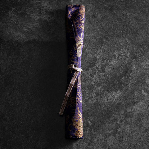 Musashi Japanese Style Kitchen Knife Roll Navy Golden Tiger 2 Pockets Handmade-[Musashi]-[Japanese-Kitchen-Knives]