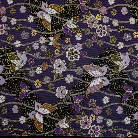Musashi Japanese Style Kitchen Knife Roll Purple-Gold Butterfly&Sakura 4 Pockets Handmade-[Musashi]-[Japanese-Kitchen-Knives]