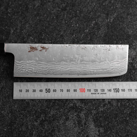Nakiri 440C Nashiji Damascus Buffalo Walnut Handle 165mm (6.5”)-[Musashi]-[Japanese-Kitchen-Knives]